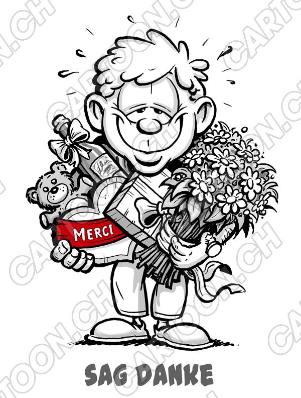 Cartoon Pool Dwi 0103 Visualisierung Character Figur Schwarz Weiss Schwarzweiss Geschenk Cartoon Danke Dankbar Dankbarkeit Mann Comic Typ Comicfigur Leitsatz Dna Motto Merci Grazie Gracias Thank You Thanks Sag Danke