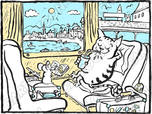 Cartoon Pool Nda 0022 Character Cartoon Comix Illustration Katze Maus Zug Ferien